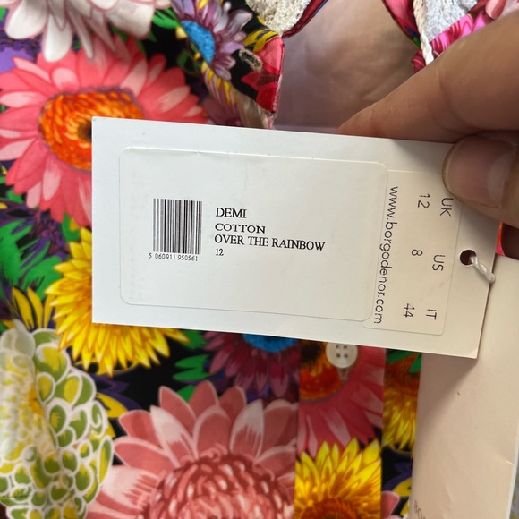 Borgo De Nor Multicolored Cotton Demi Dress in Over the Rainbow Dress Sz. 12 NWT - Picture 4 of 8